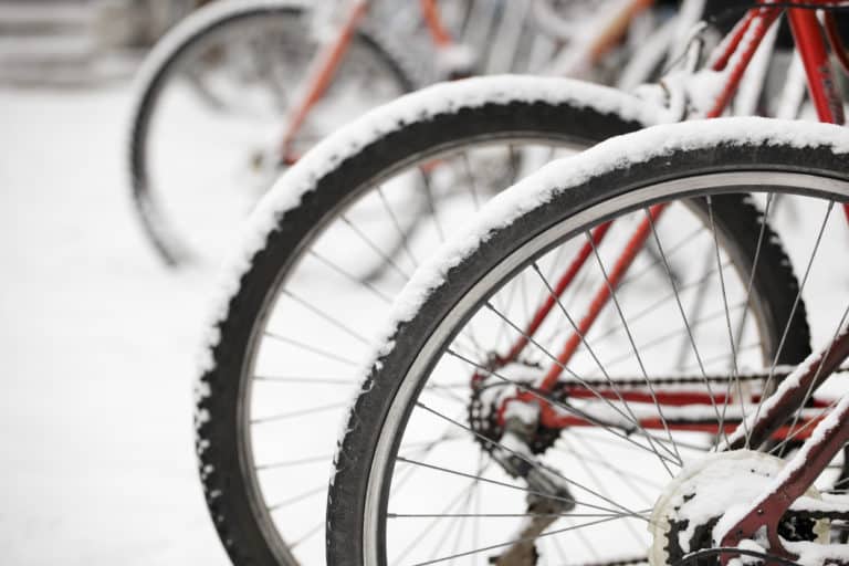 Bike wheels covered in snow